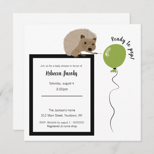 "Klaar om te poppen" egel Baby shower Uitnodiging (Voorkant / Achterkant)