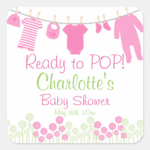 Klaar om te POPPEN! Roze Baby shower met kast Vierkante Sticker