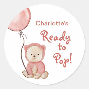 Klaar om te Poppen Roze Beer Boho Baby shower Ronde Sticker