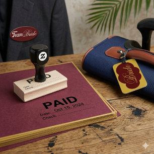 Klaar op kantoor Betaald met datum en cheque hout Rubberstempel
