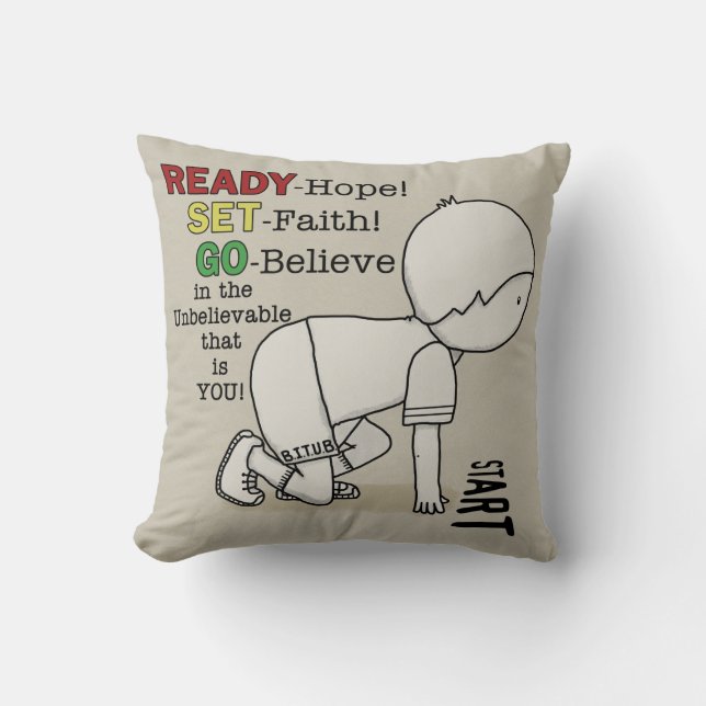 Klaar, Set, ga geloven! Kussen (Voorkant)