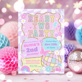 Klaar Twee Partij Groovy Preppy Varsity 2e Verjaar Kaart