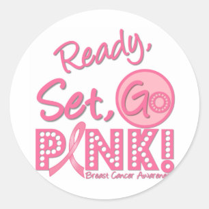 Klaar voor borstkanker, set, roze! ronde sticker