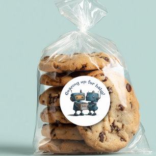 Klaar voor de baby – Robot babyborrel Ronde Sticker