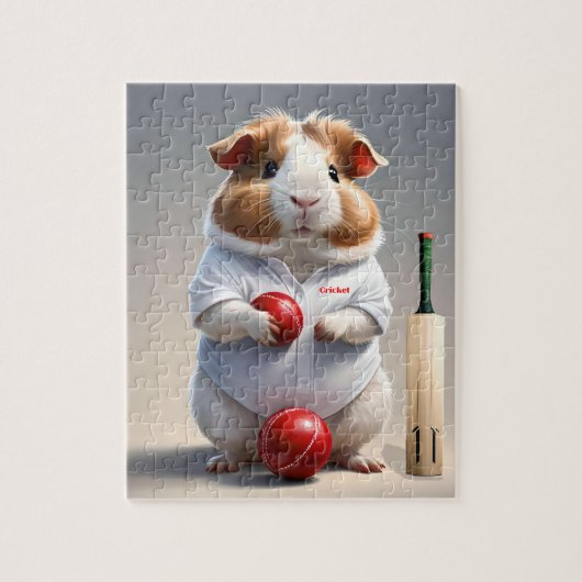 Klaar voor de pitch, cavia cricketer legpuzzel (Verticaal)