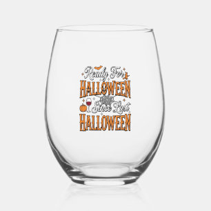 Klaar voor Halloween Vintage Gravure Shirt Ontwerp Wijnglas Zonder Voet