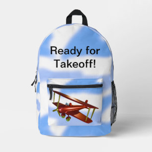 Klaar voor het opstijgen van Red Bi-plane op Base Bedrukte Rugzak