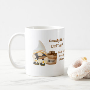 Klaar voor koffie met een gnoom en een zak bonen koffiemok