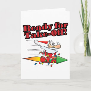 Klaar voor opstijgen Rocket Santa cartoon Feestdagen Kaart