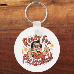Klaar voor Pickleball Cartoon Thumbs Up Guy Sleutelhanger