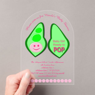 Klaar voor Pop Baby Girl Pink Pea Baby shower Aang Acryl Uitnodigingen