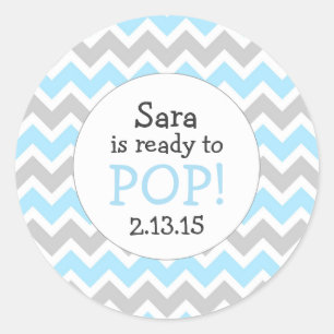Klaar voor Pop Baby shower Favor / blauw chevron Ronde Sticker