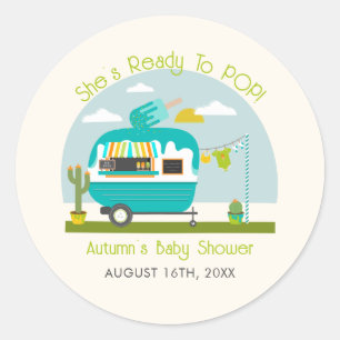 Klaar voor Pop Ice Pop Truck Camper Blue Baby show Ronde Sticker