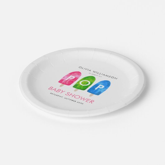 Klaar voor Pop, kleurrijk Baby shower Papieren Bordje (Gekanteld)