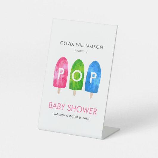 Klaar voor Pop, kleurrijk Baby shower Reclamebord Met Voetstuk (Voorkant)
