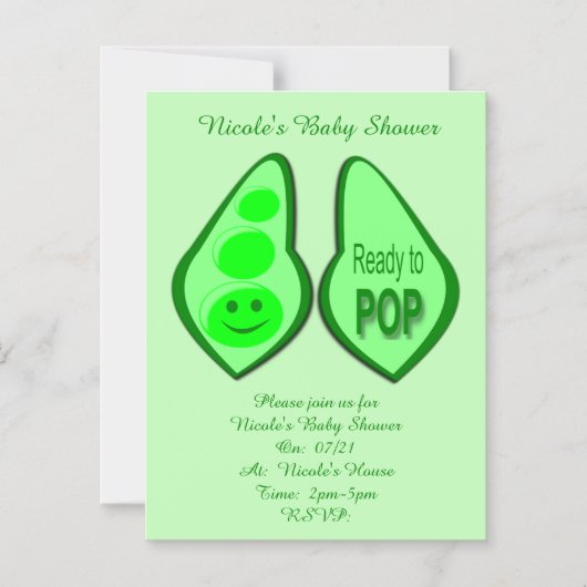 Klaar voor Pop Zwangere groene doperwt Baby shower Magnetische Uitnodiging (Voorkant)