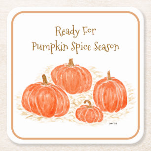 Klaar voor Pumpkin Spice Season Waterverf Pumpkin Vierkante Kartonnen Onderzetter