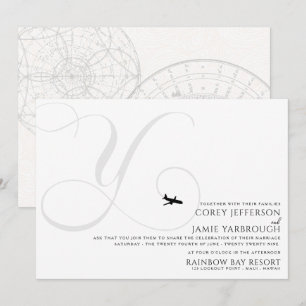 Klaar voor Take Off Y Initiaal bruiloft uitnodigin Kaart