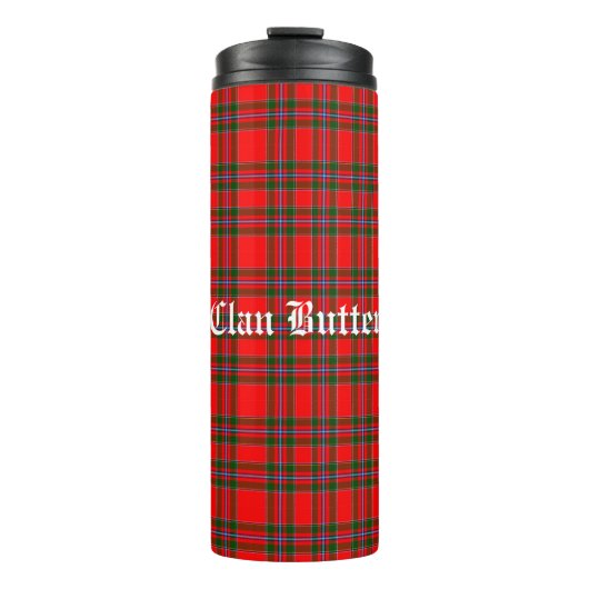 Klan Butter Tartan en aangepaste tekst Thermosbeker (Voorkant)