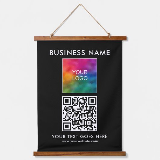 Klant Bedrijf Logo Tekst QR Code Hangend Wandkleed (Voorkant)