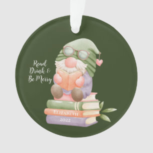 Klant Schattige Gnome Leesboek Monogrammed Ornament