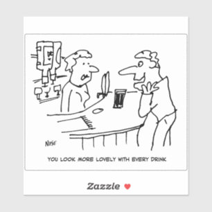 Klant vleit pub-barmeisje cartoon. sticker