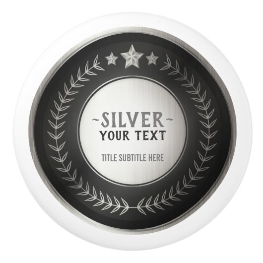 KLANTAFDRUKDIJMEDAL Silver Champion EDITABLE Keramische Knop (Voorkant)