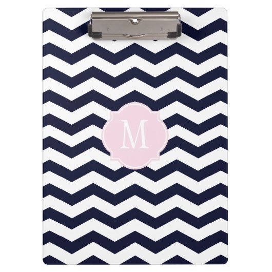 Klantenbord van Navy Blue & White Chevron Klembord (Voorkant)