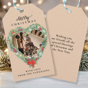 Klantenspecifiek fotohart voor prettig kerstfeest cadeaulabel