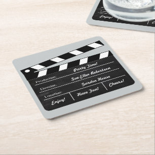 (Klantgerichte) Clapperboard Vierkante Kartonnen Onderzetter