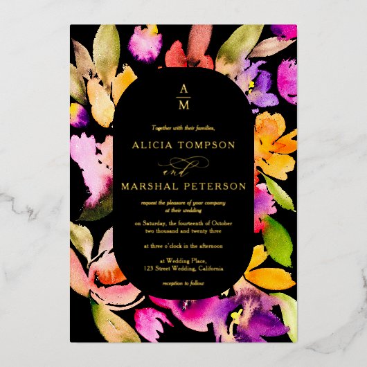 Klantvriendelijke herfst oversized bloem waterverf folie uitnodiging (Voorkant)