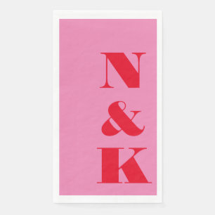 Klap moderne monogram initialen roze rood bruiloft servet