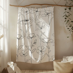 Klapperbloem Wildflower Zwart en Wit Minimaal Bloe Fleece Deken