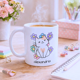 Klapperende Kat met Bloemen Monogram Koffiemok