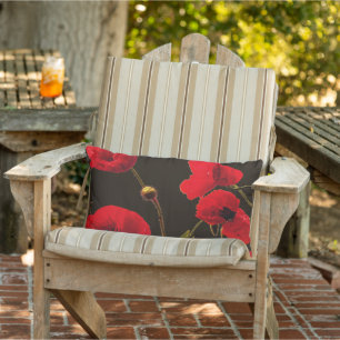 Klaproos Bloem Rood Bloemig Waterverf Effect Abstr Buitenkussen