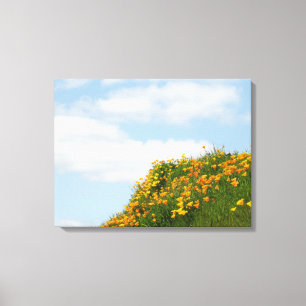 Klaproos weide heuvelflank kunstprint Blauwe Lucht Canvas Afdruk