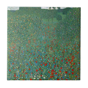 Klaproosveld door Gustav Klimt, Vintage Art Nouvea Tegeltje