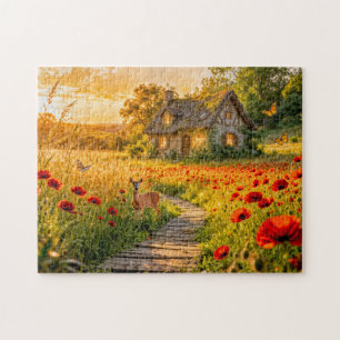 Klaproosveldhuisje met houten pad legpuzzel