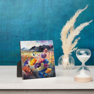 Klaprozen en bergen fotoplaat