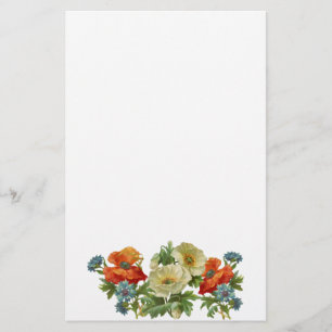 Klaprozen en korenbloemen Vintage bloemmotief kant Briefpapier