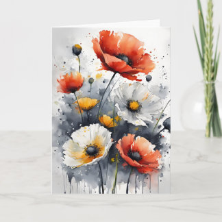 Klaprozen en madeliefjes - Watercolor bloemen Kaart