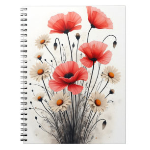 Klaprozen en madeliefjes - Watercolor bloemen Notitieboek
