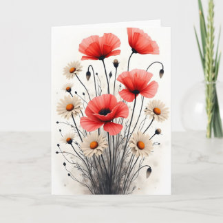 Klaprozen en madeliefjes - Waterverf bloemen Kaart