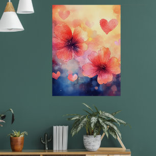 Klaprozen & Harten – Romantische Aquarel Kunstpost Poster