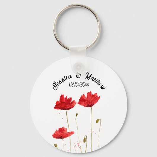 Klaprozen Klaproos Rood bloemig Aquarel Bruiloften Sleutelhanger (Voorkant)