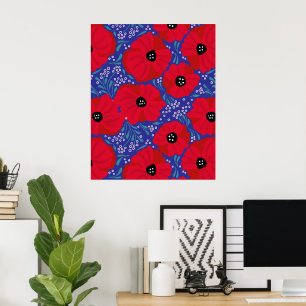 Klaprozen op paars hand-geïllustreerd poster