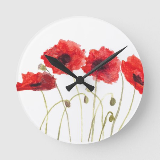 Klaprozen rode bloemen Klaproos aquarel bloemstuk Ronde Klok (Voorkant)