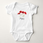 Klaprozen Rood Bloemschilderij in Waterverf Baby b Romper (Voorkant)