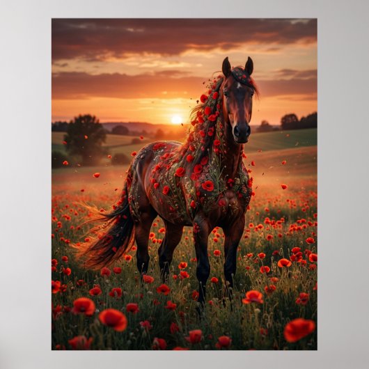 Klaprozenpaard Sunset Run Poster (Voorkant)
