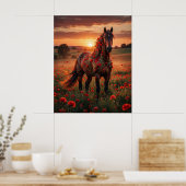 Klaprozenpaard Sunset Run Poster (Keuken)